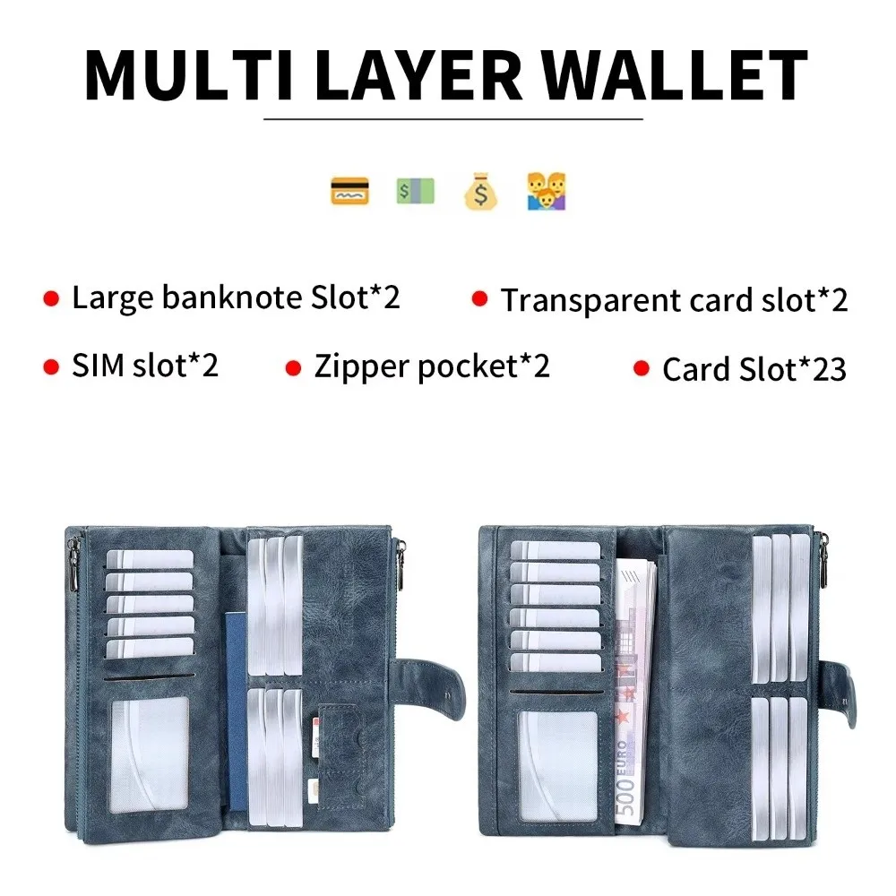 Fashion RFID Anti-Theft Women's Wallet Double Zipper Large Capacity Clutch Bag Credit Card Slots Tri-fold Wallet Travel