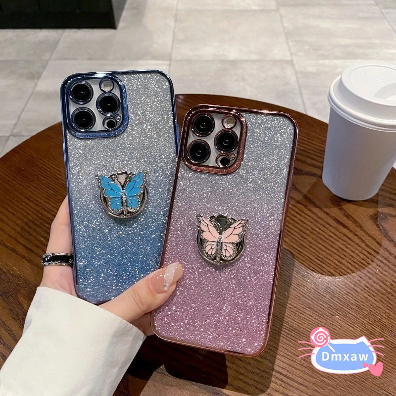 For Vivo Y36 4G 5G Y27 Y78+ V29 Lite Y83 Y81 Y85 V9 Y91C Y93 Y1S Y95 Phone Case Butterfly Ring Holder with Glitter Back Cover