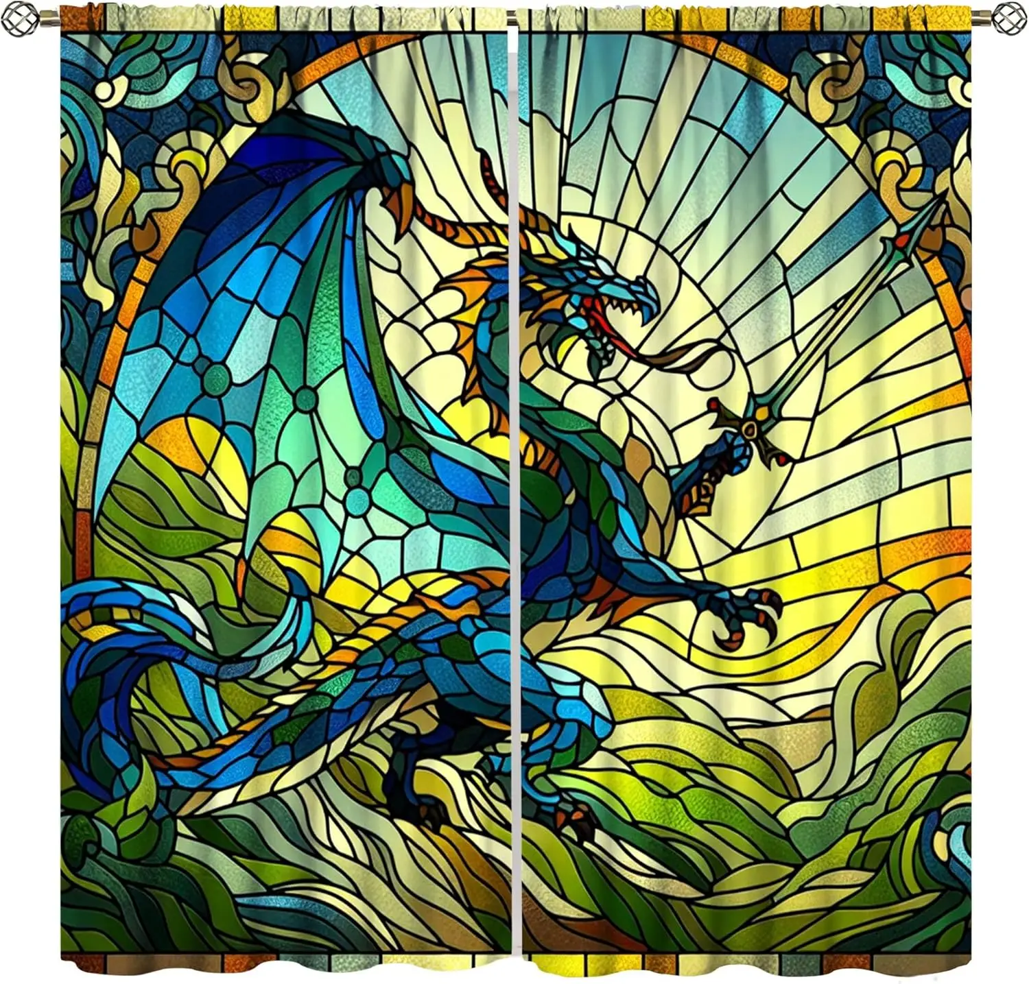 

Dragon Curtains,Colorful Glass Mid Century Abstract Geometric Drapes for Boys Girls Teen Bedroom Living Room Kitchen Window