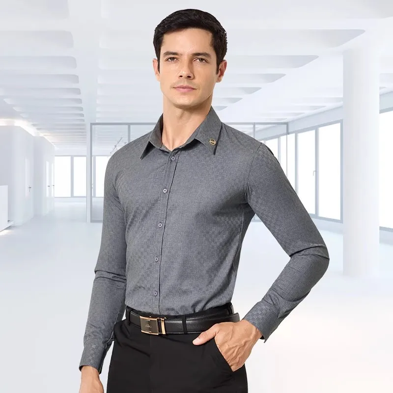 Koszula do tańca latynoskiego męska szara z długim rękawem nowoczesny walc topy do tańca towarzyskiego ubrania wysokiej jakości strój do tańca scenicznego