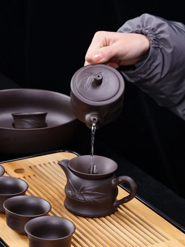 For Purple Clay Tea Set Yixing Chinease Household Minimalist Kung Fu Tea Set with Tray Filter Cup