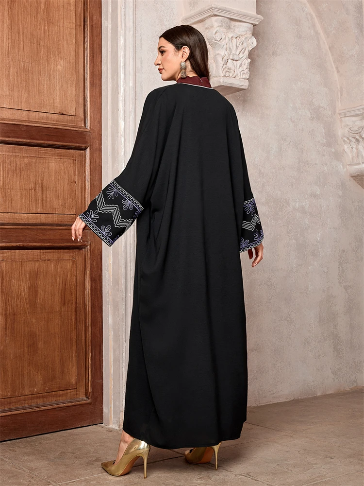 Abaya Femme Musulmane Brodée Papillon - Caftan Marocain Long Noir - Taille Unique (50-90kg) - Pour Ramadan, Aïd, Cérémonie - 13
