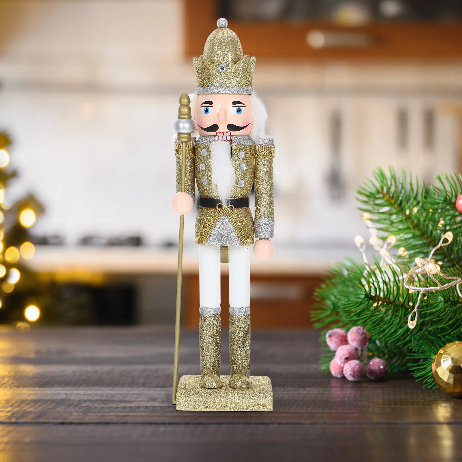 

Wooden Nutcracker Soldier Handcrafted Christmas Decor Festive Tabletop Shelf Display Party Supply Decoration