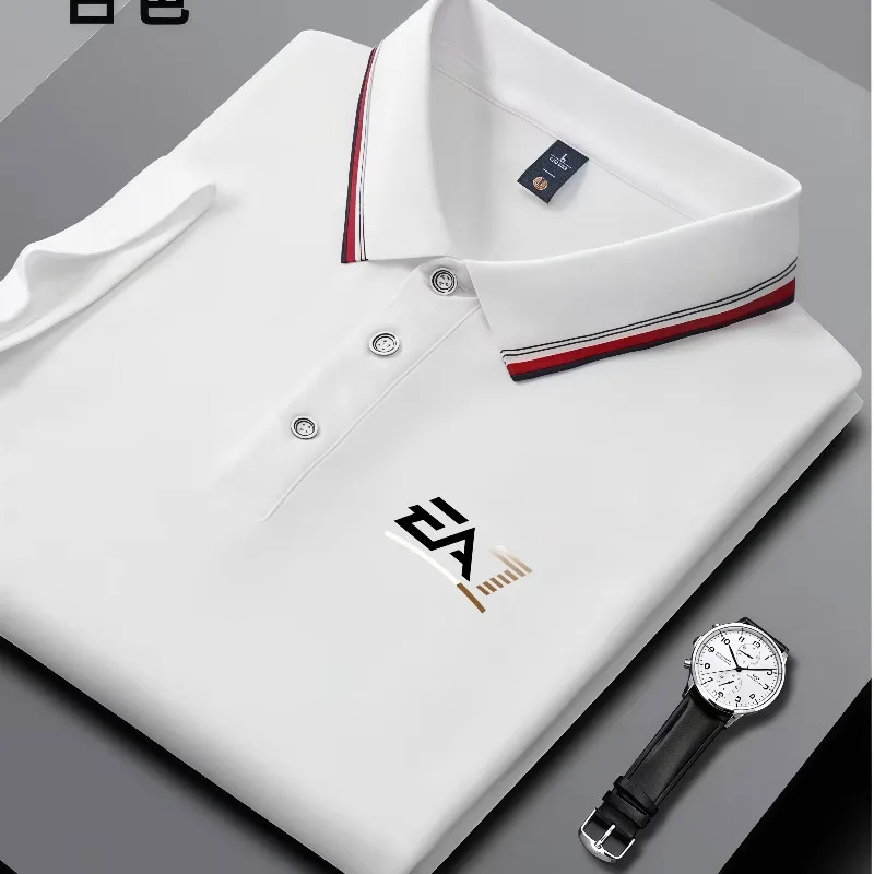 Men's summer trendy polo shirt, EA7 letter printed short sleeved striped collar, summer breathable casual business top image 2