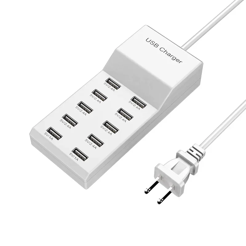 USB Charging Station 10-Ports 50W/10A Multi Port USB C Hub Charger for Cellphone Tablet Multiple Devices Extension Socket