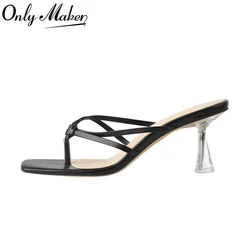 Onlymaker Square Split Toe Sandals Black Criss Cross Slip-On Mules Transparent Kitten Heeled Trendy Lady Summer Sandals