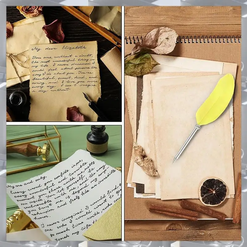 

Hot Selling-21Cm/8Inch Feather Ballpoint Pen, 2Pcs Ink Vintage Quill Pen Refined Plated Dip Pen For Calligraphy Writing,21Cm/8In