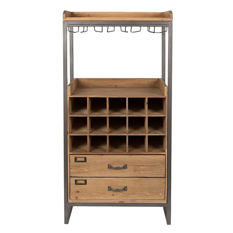 @American style wine cabinet solid wood dining side  room wine glass  old living room decorative wrought iron retro locker