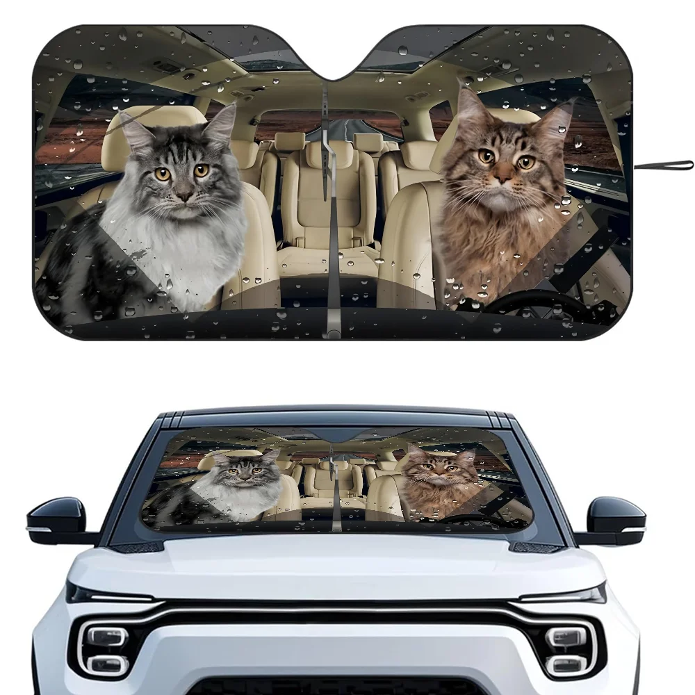 

Maine Coon Cat Car SunSha Heat-insulating Aluminum Film Windshield Sunshas UV Rays Blocks Car Sun Visor Protector