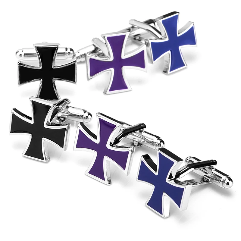 KFLK Shirt Cufflink for Mens Brand  Iron Cross Cuff links Wholesale Fashion Buttons Black Gift High Quality