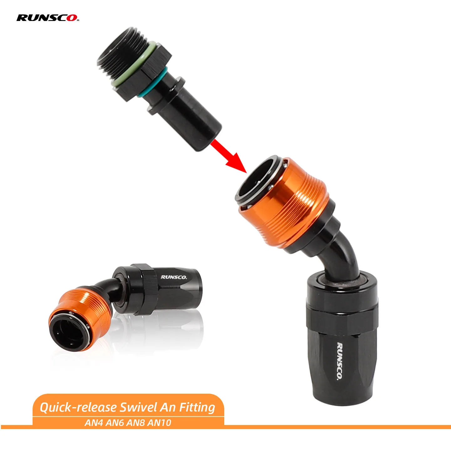 Runsco -8AN Quick-release Hose End Fittings Swivel Adapter Connector 0°/45°/90°/180°