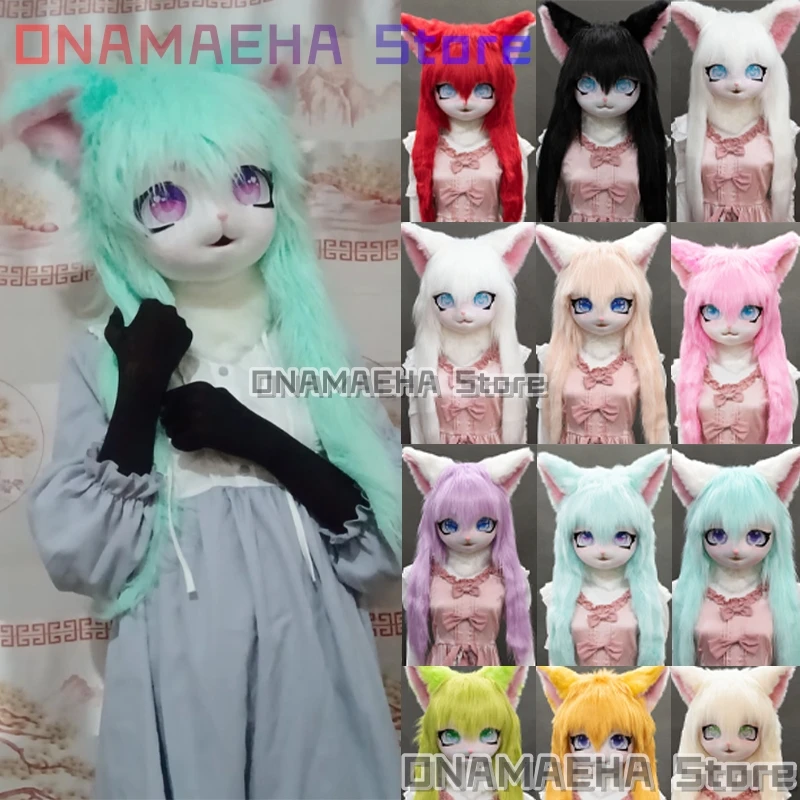 

24Color Wearable Fursuit Headset Furry Cosplay Costume Kig Head Mask Paws Comiket Furries Rabbit Doll Cat Beast Costume Animal