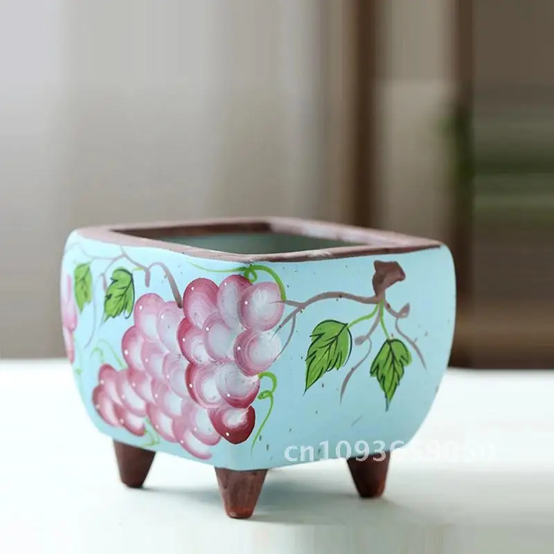 Pastoral Colour Painted Grape Ceramic Flower Pot Vintage Ornament Plant Succulent Potted Large Home Caliber Gardening