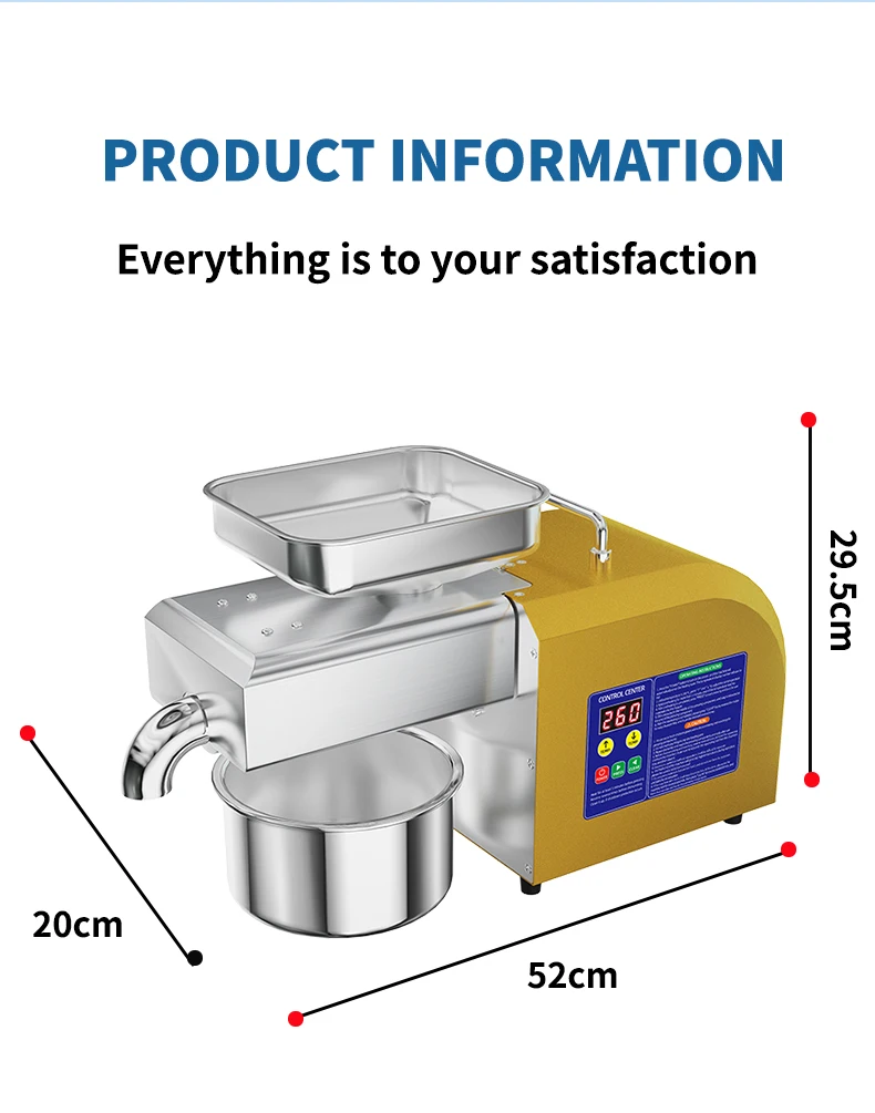 Máquina Prensa de Aceite con 110V/220V, Apta para Extracción de Aceite de Oliva, Fabricada en Acero Inoxidable 304