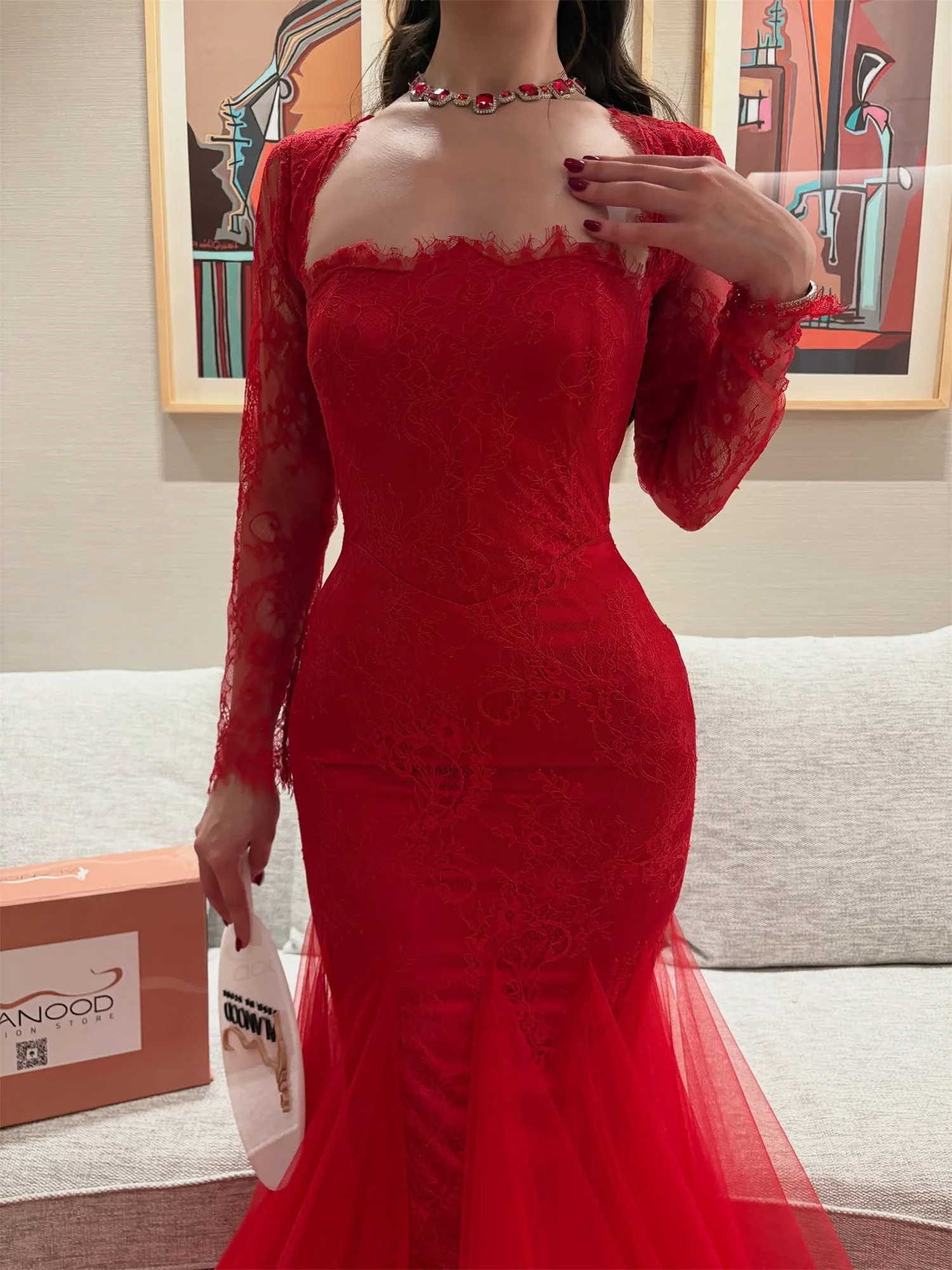 فستان لوريتا للحفلات الراقصة من الدانتيل باللون الأحمر للنساء فستان سهرة من فساتين الحفلات الأنيقة من Soirée 2025 مخصص حورية البحر للسيدات #5