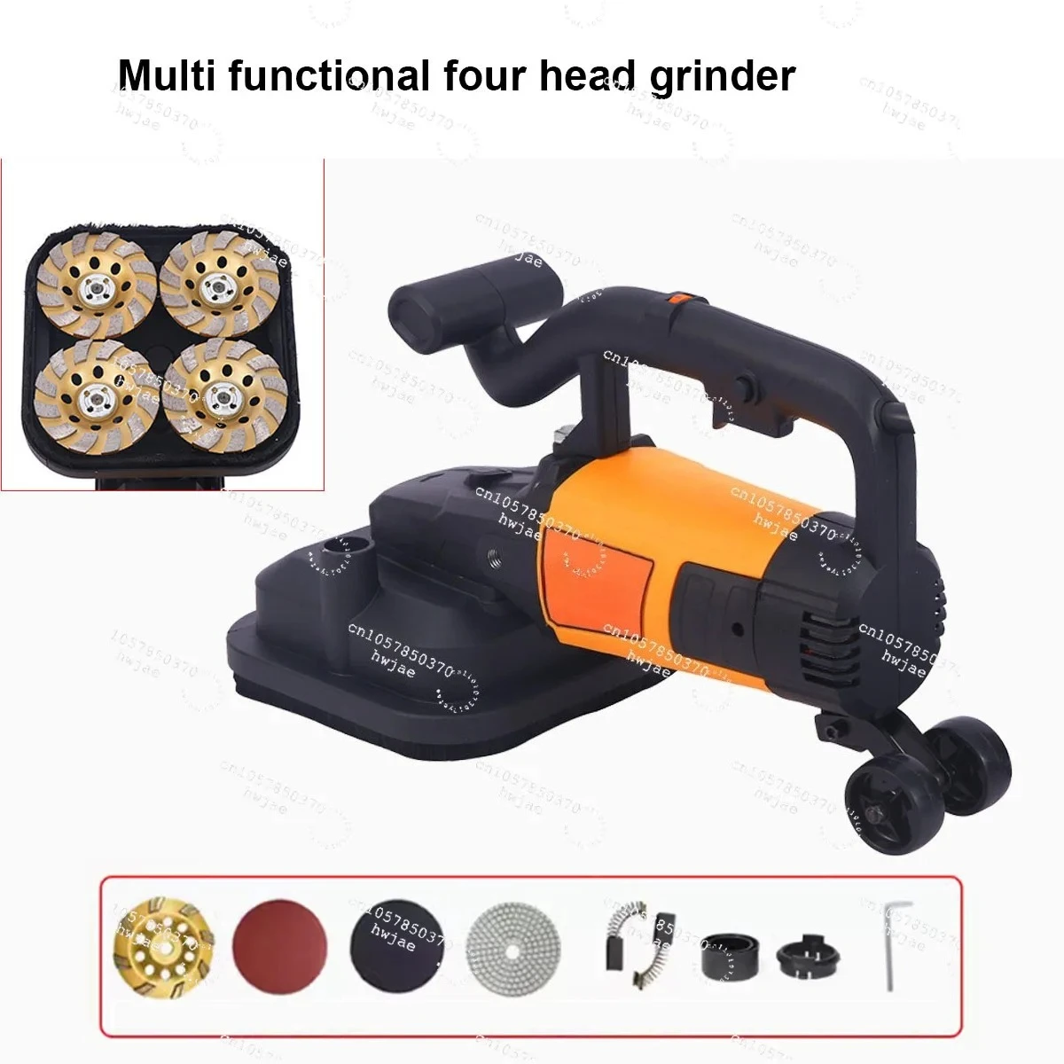 Multi Functional Four Head Cement Wall Coarse Grinder with Extended Rod Wall Concrete Floor Polishing Tool