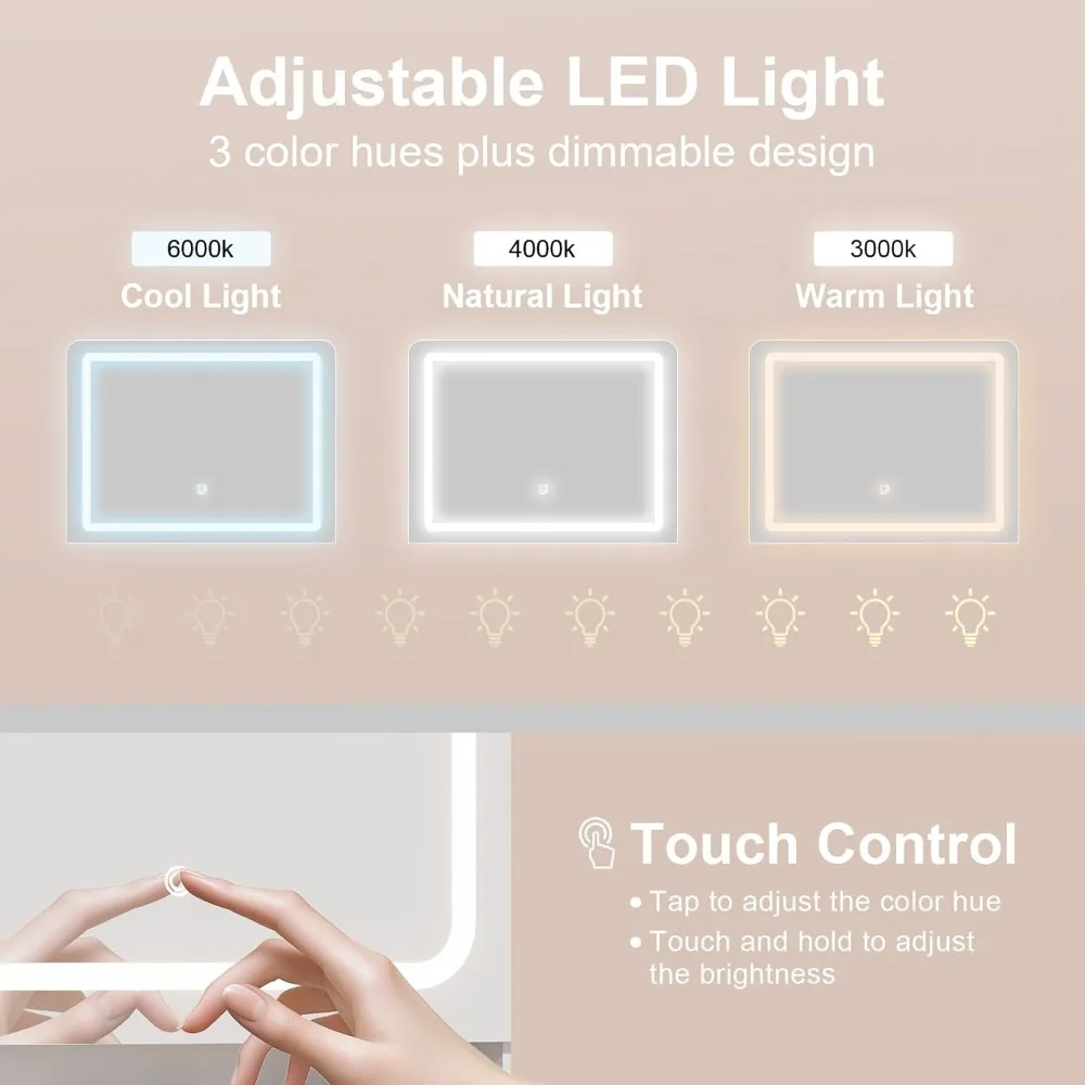 طاولة زينة بمرآة LED مع مساحة تخزين مخفية، ومقعد مبطن، و5 حجرات، ودرجين، وخزانة واحدة - مثالية لاستخدام غرفة النوم