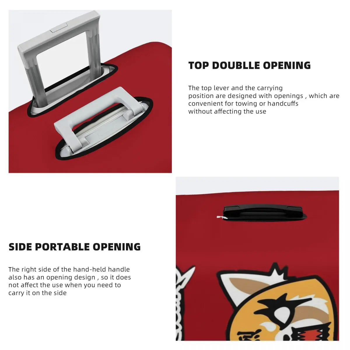 Capa de bagagem de viagem de desenho animado agressivo personalizado Retsuko lavável capa protetora adequada para 18-32 polegadas