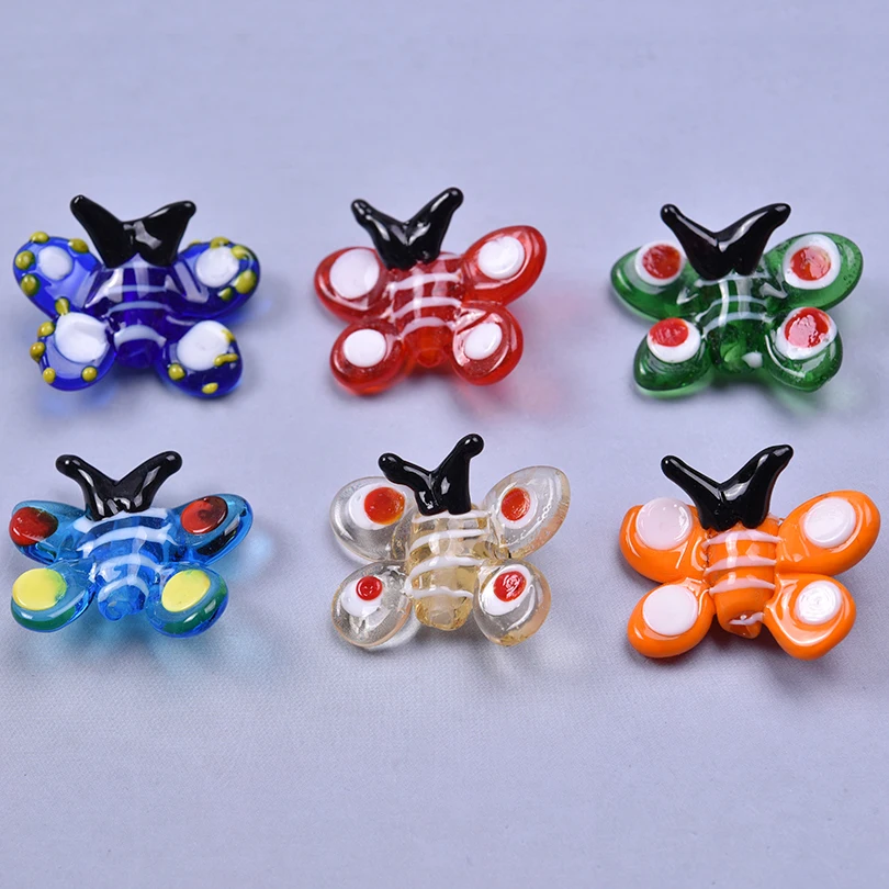 6Pcs/Lot Kawaii Glass Butterfly Bead For Jewelry Mix Styles Colorful Lampwork Insect Bee Pendant Necklaces Material Accessories