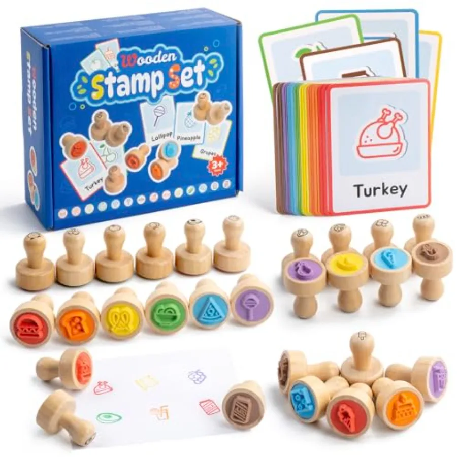 

Stamps for,45 Pcs Wooden Stamp Set - Food Stampers Birthday Gift Party Favor, Carnival Prizes, School Stampers, Toddler Arts an