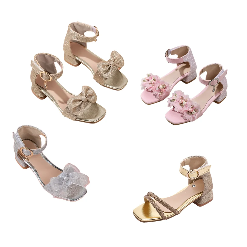 Girls Low Heel Sandals Girls Glitter Low Heel Sandals Sparkly Bow Dress Shoes 8th Grade Dance Birthday Party Princess Wedding