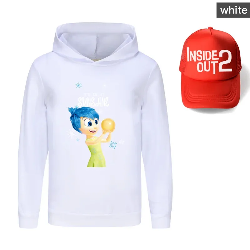 Sudadera con capucha para niños Inside Out 2, ropa para niñas, ropa de moda para niños Joy, Tops deportivos cálidos para otoño + gorra, regalos de temporada de regreso a la escuela