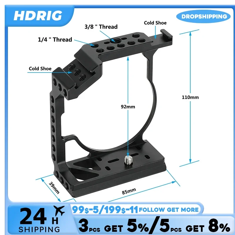 HDRIG Half Camera Cage with 2 Shoe Mounts on the Top &Multiple 1/4\