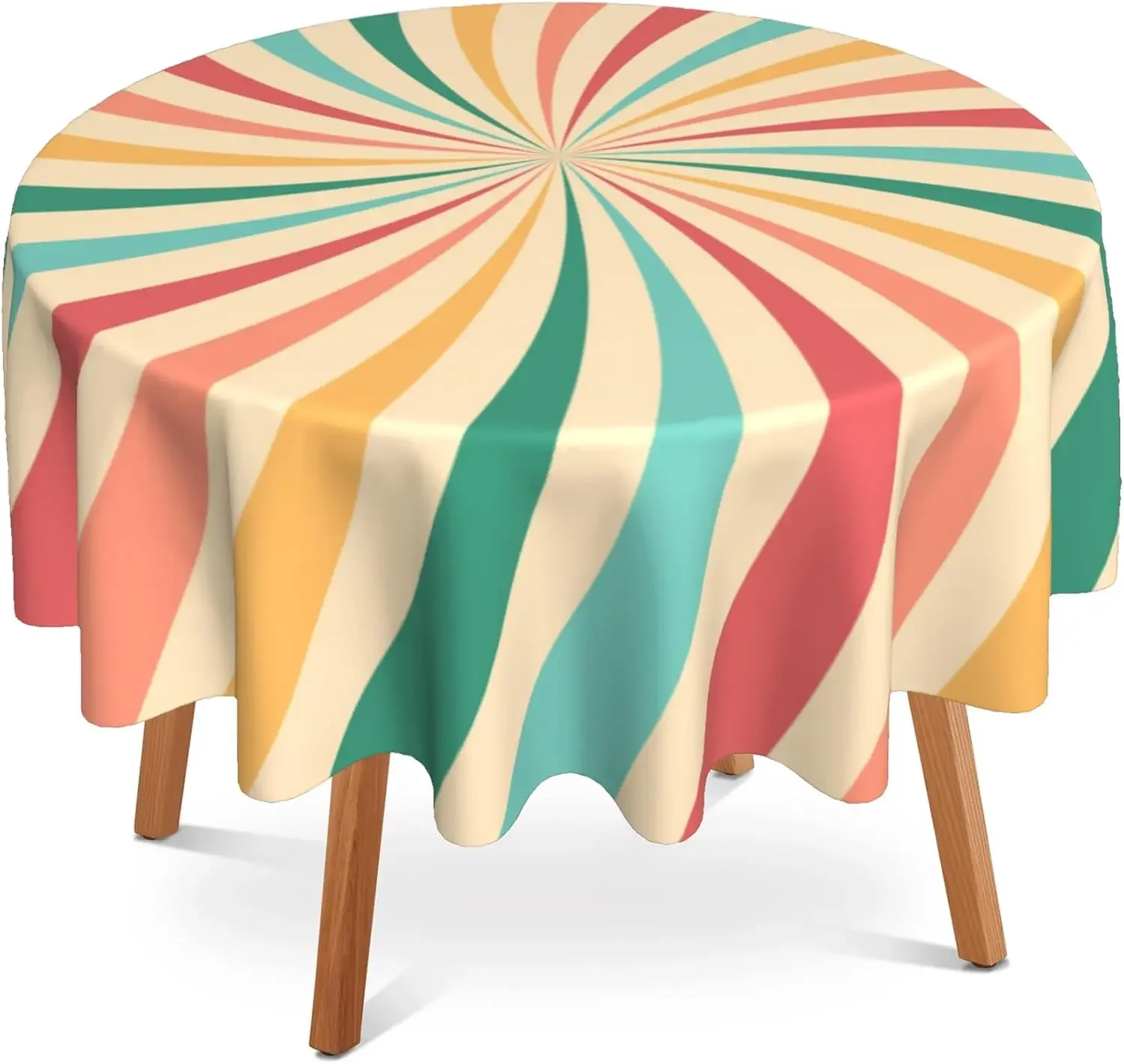 Groovy Retro Swirl Round Table Cloth Sunshine Waterproof Stain Resistant Washable Circle Table Cover for Kitchen Party