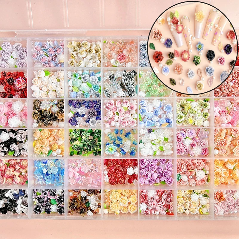 24/42 شبكات مسمار الفن سحر كيت ثلاثية الأبعاد الزهور مختلطة الراتنج ورقة حبات اللؤلؤ فراشة السحر مانيكير الديكور مجموعة DIY بها بنفسك صالون الحرفية #1