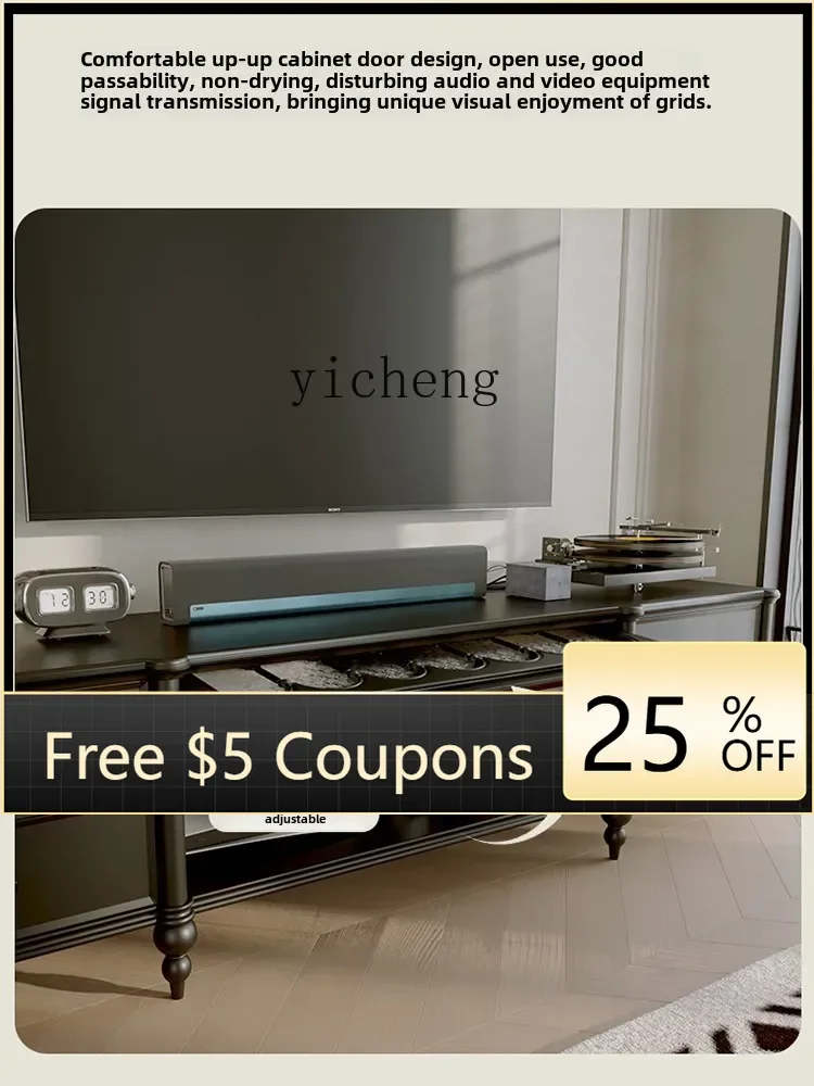 

AA Black American small apartment living room locker French retro solid wood high TV cabinet