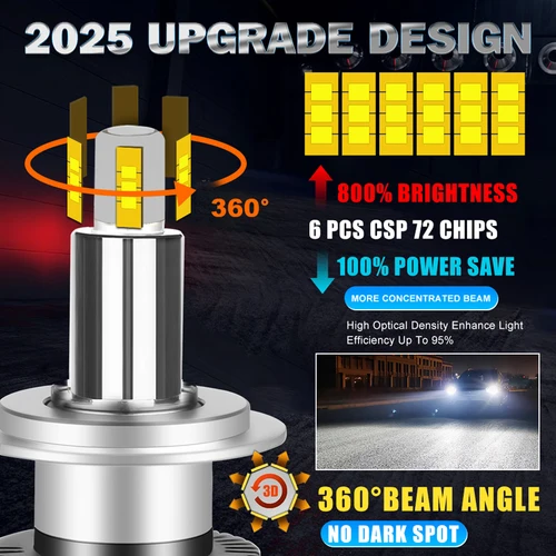 Imagen 2 del producto 360 Turbo H7 H4 bombillas de faros LED 800W 600000LM H1 H8 H9 H11 9005 HB3 9006 HB4 8000K 6000K LED Canbus 12V luces automáticas 2 uds