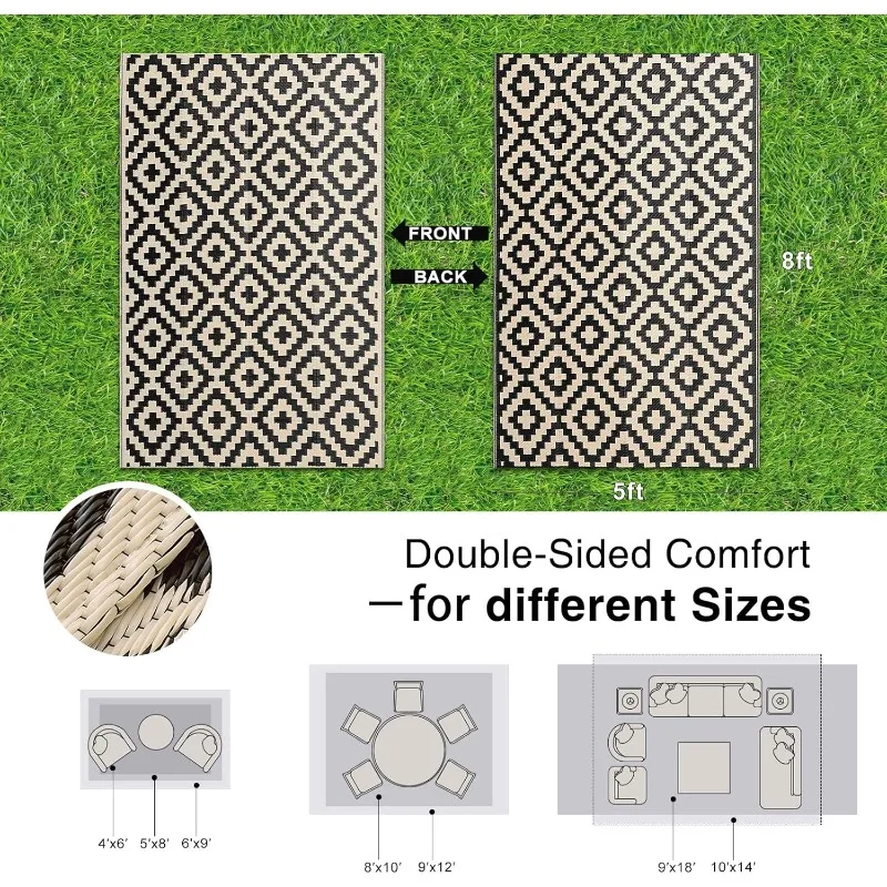 Waterproof Outdoor Rug 5x8 ft, Outdoor Plastic Straw Rug for Camping, RV Mat Outside, Outdoor Carpet for Porch, Deck, Bac