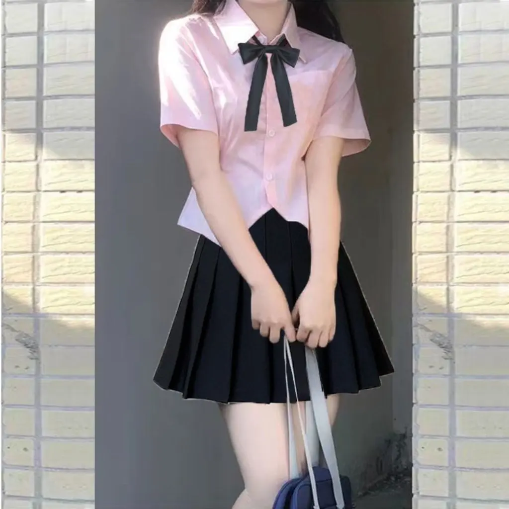 

Summer White Shirt And Pleated Skirt Set for Female Students Japanese Style JK Uniform College Style Short-Sleeved Pure Desire
