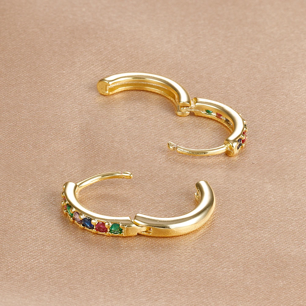 Stainless Steel Colorful Cubic Zirconia Huggie Minimal Hoop Earrings for Women 5MM-12MM Round Circle Earring Piercing Jewelry