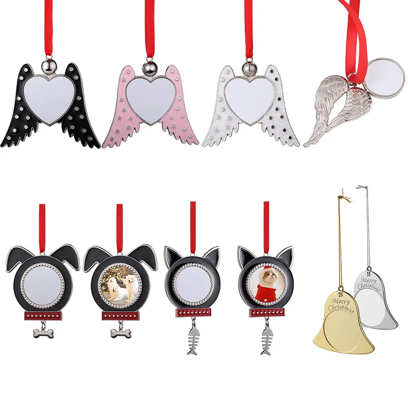 Free Shipping 10 Pcs/Lot Angel Wing/Pet/Bell Sublimation Blanks Christmas Ornaments For Christmas Decoration