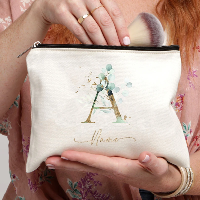 Green Gradient Letter Personalized Name Makeup Bag New Travel Multifunctional Lipstick Storage Pouch Pencil Case Bridesmaid Gift