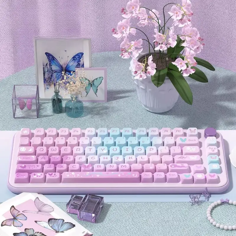 Dreamy Purple Butterfly Theme Mechanical Keyboard Keycap Mda High Thermal Sublimation Technology Laptop Office Compatible Keycap