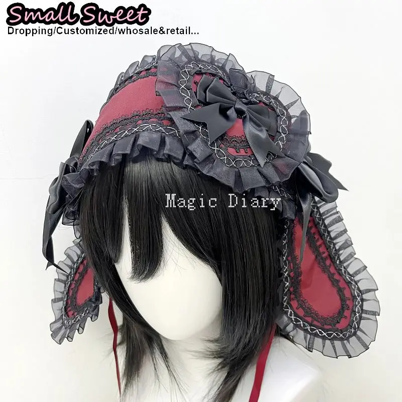 Women Subcultural Y2K Girl  Rabbit Ear Lace Ruffle Bunny Ear Hairband Hairpin Goth Headwear Doll Gothic Lolita Cute Headband view 5