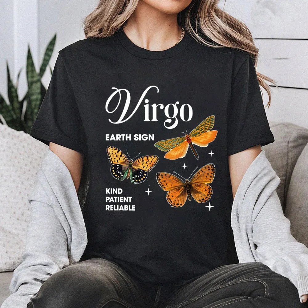 Her or His Zodiac Gift Unisex Virgo Summer Cotton T-shirt 2025 Virgo Zodiac T-shirt O-neck Give Him A Virgo Zodiac Gift Shirt