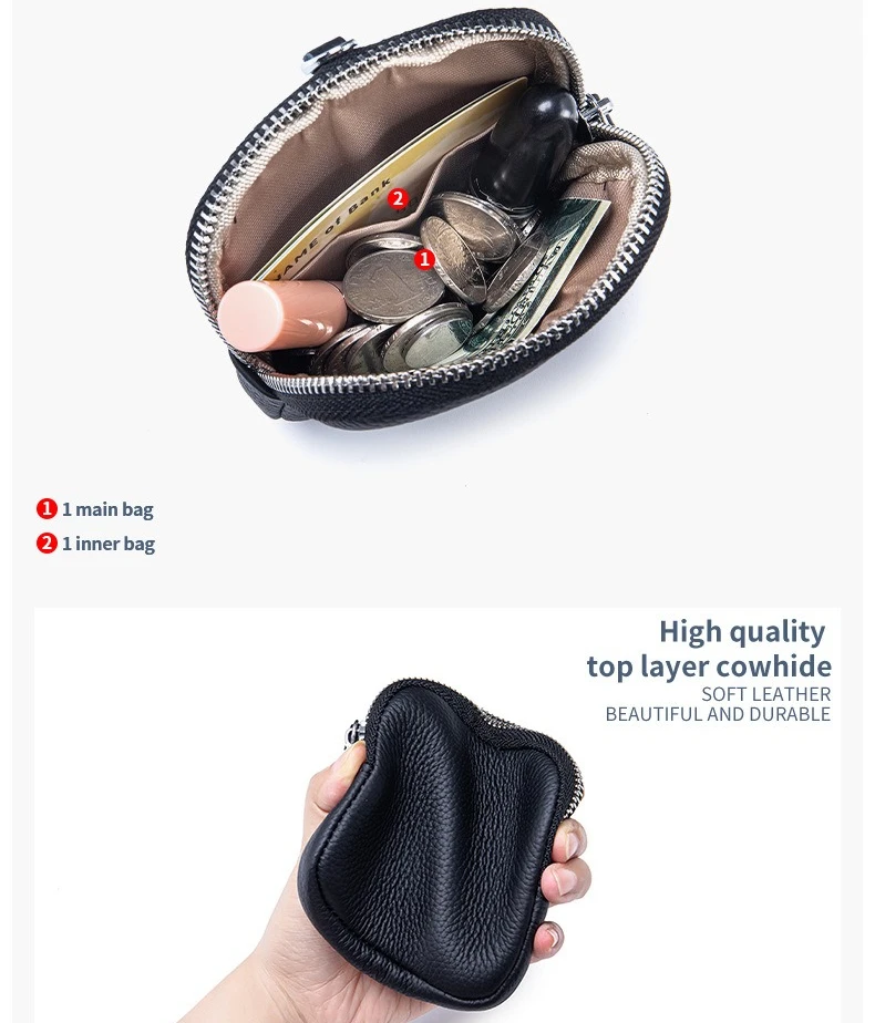 กระเป๋าใส่เหรียญหนังวัวแท้ชั้นแรก ดีไซน์เรียบง่าย พกพาสะดวก ใช้แขวนคอได้ ใส่บัตร ลิปสติก กระเป๋าหนังแท้ทรงสี่เหลี่ยมสำหรับจัดเก็บเหรียญ