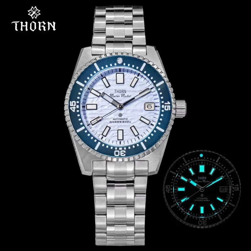 THORN Watch For Men NH35A Movement Automatic Mechanical diving BGW-9 Luminous Sapphire Transparent Case Back 20 ATM Waterproof