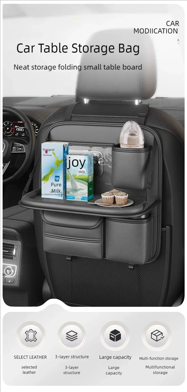 Auto-Rücksitz-Aufbewahrungsregal, Sitzrücken-Aufbewahrungstasche, klappbare kleine Tischplatte für Auto-Rücksitz-Aufbewahrungszubehör für Auto-Essentials – Detail 1