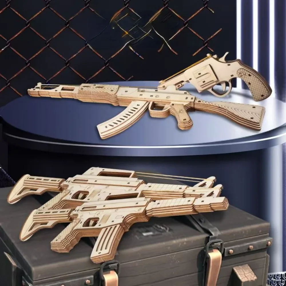 輪ゴム銃 3D 木製ビルディングブロック機械式 AK47 モデルキット組立ビルディングパズルのおもちゃ子供の誕生日プレゼント