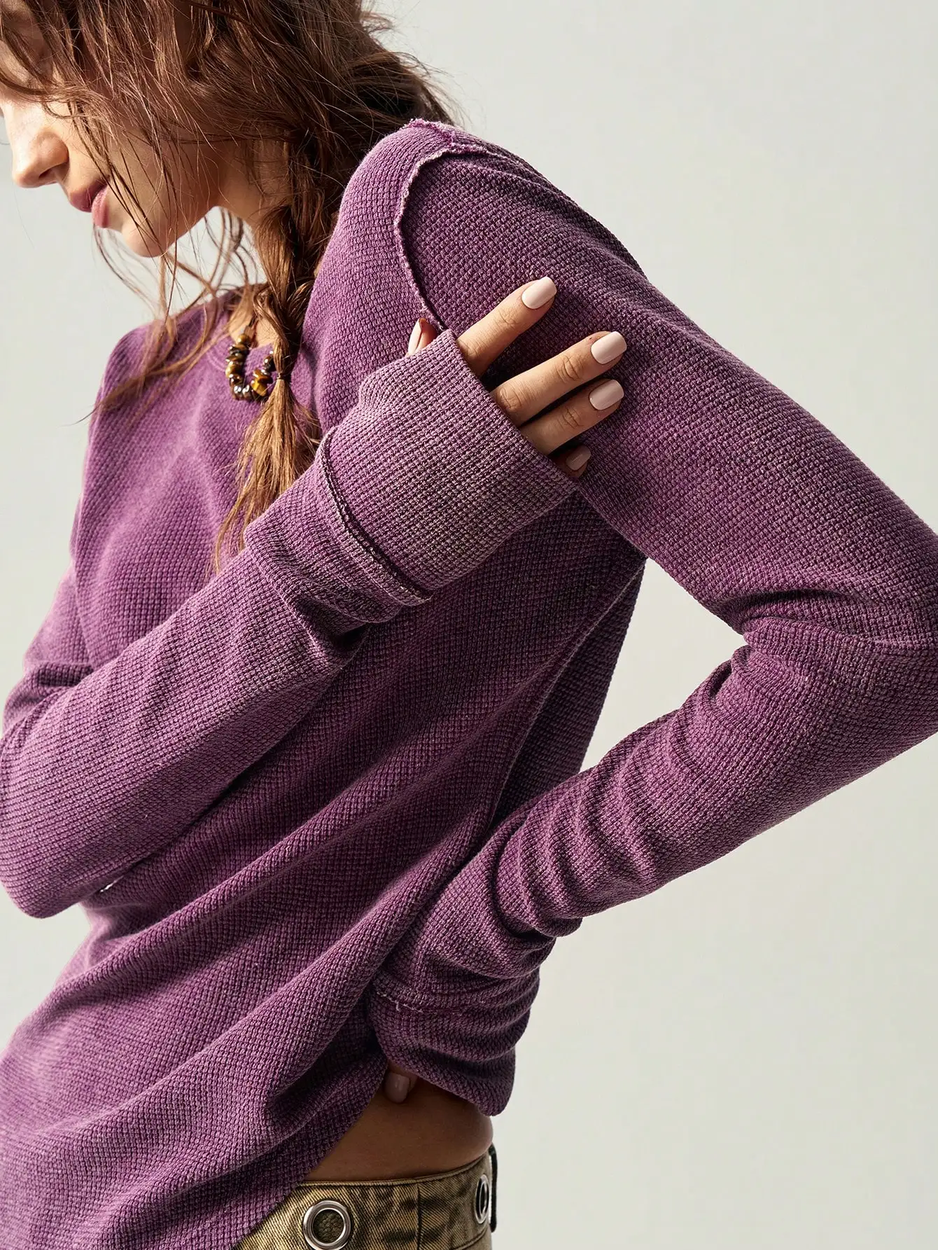 

Bohemela 1pc Women Casual Solid Color Knit Crew Neck Long Sleeve Fitted T-Shirt