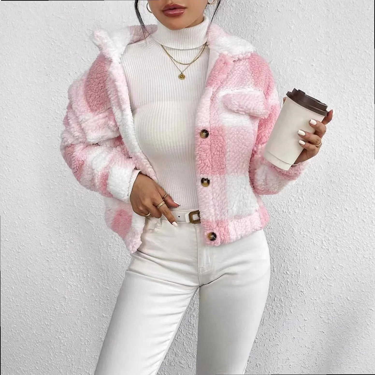 Cardigan Reversible Plush Button Front Cardigans Spring Summer Cozy Women's Coat