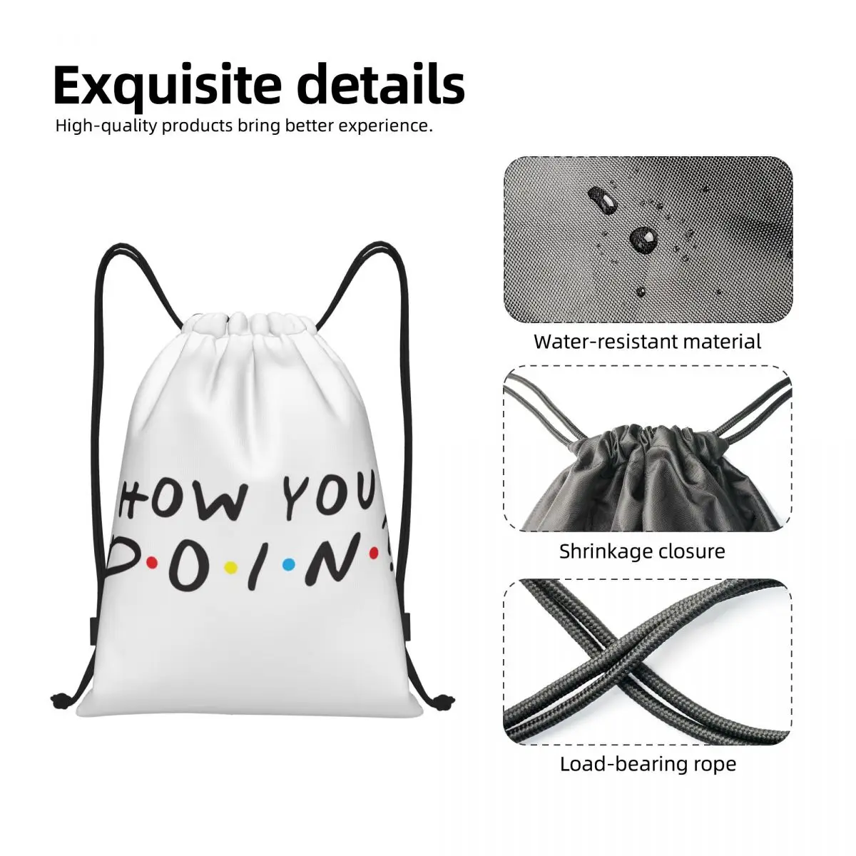 Funny Quote Friends Tv Show Drawstring Backpack Sports Gym Bag for Women Men How You Doin Shopping Sackpack