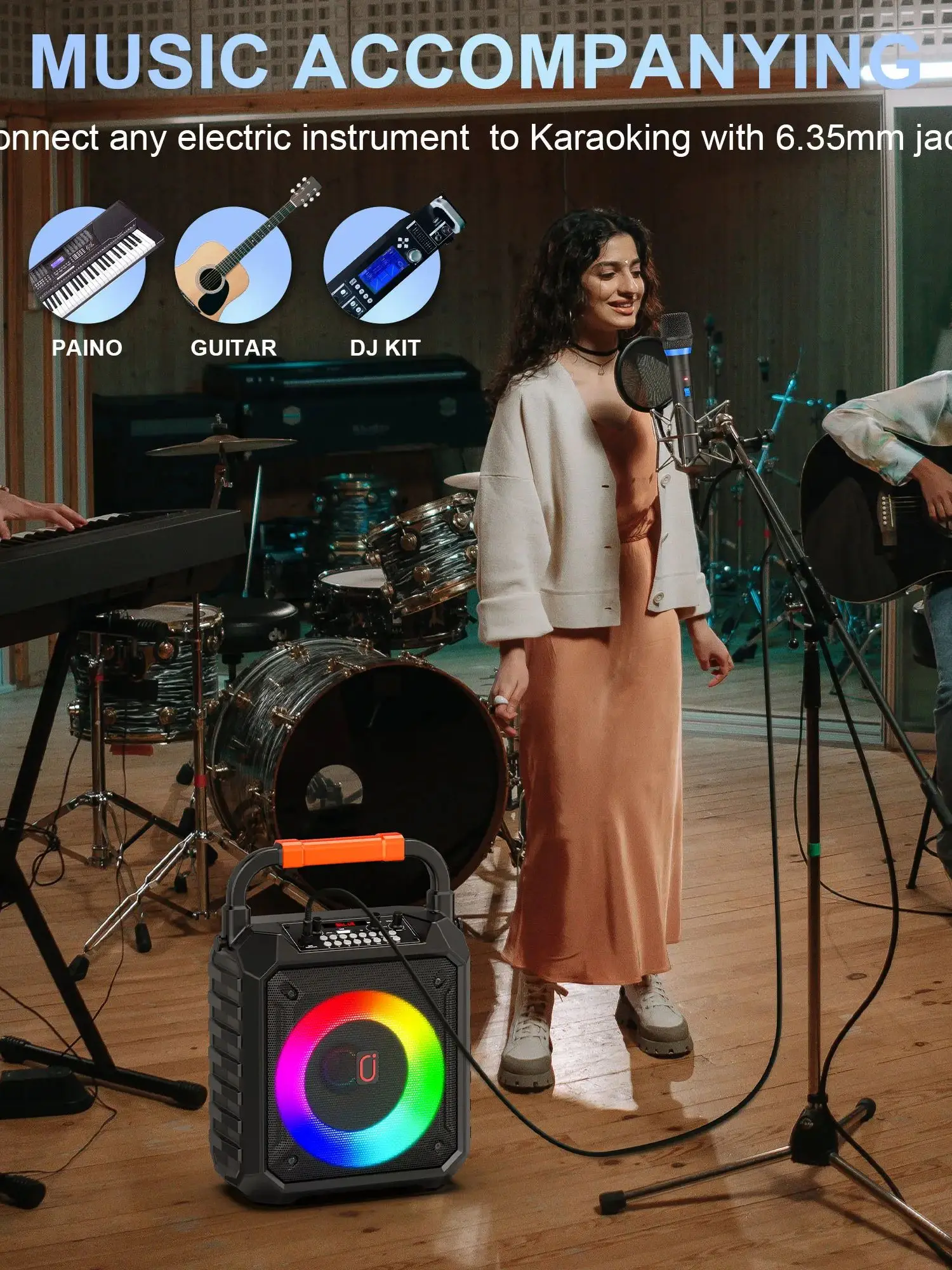 FanFun Karaoke-Maschine mit 2 Mikrofonen, Bluetooth-Karaoke-Lautsprecher mit LED-Licht, Heim-Karaoke-System-Set, T17-T