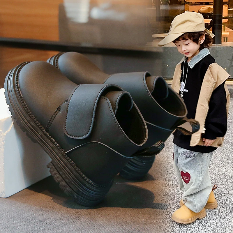 Children\'s Baby Boots 1-18 Years Old Yellow Simple Boys Girls Leather Boots Four Seasons Hundred with Non-slip Kids Martin Boots