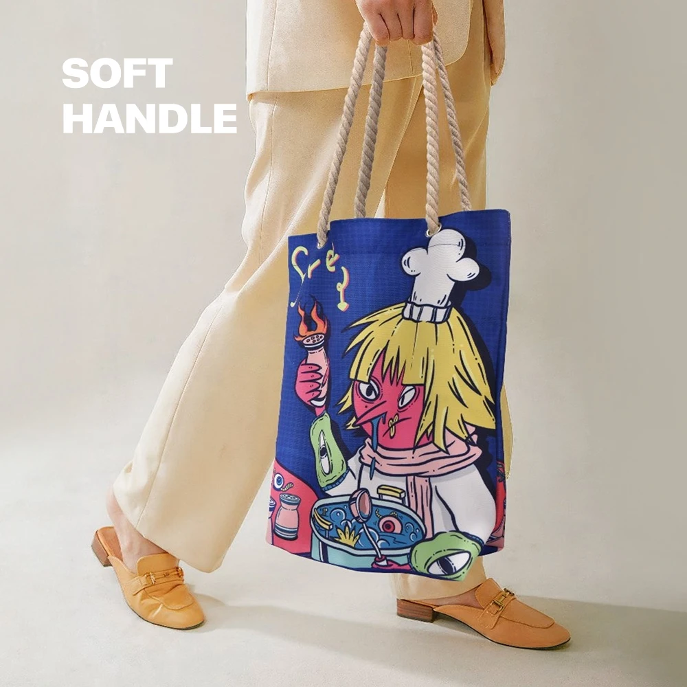 Creative cartoon illustration canvas bag, simple and fashionable, large capacity canvas shoulder bag, portable storage bag