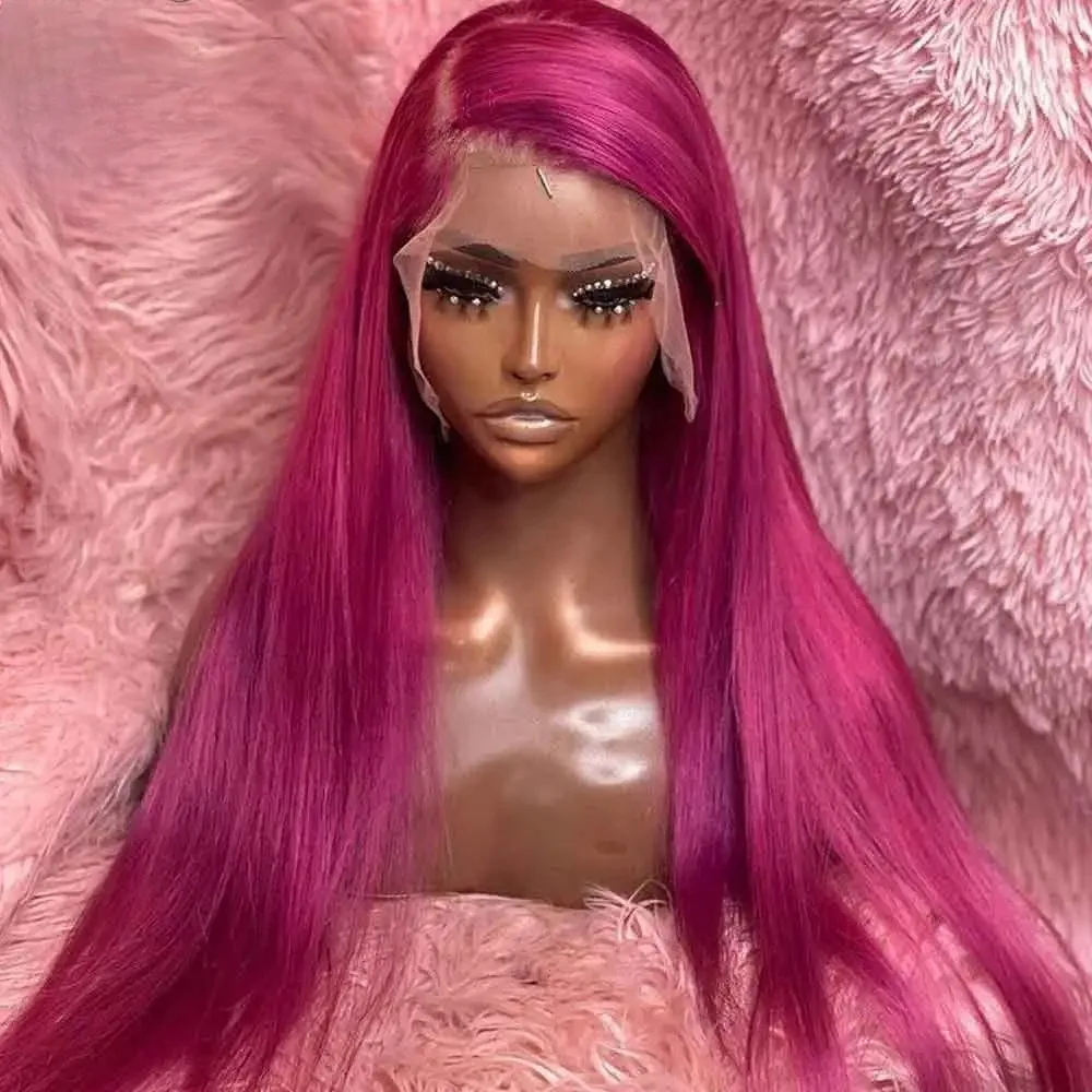 الوردي شعر مستعار مستقيم الدانتيل الجبهة الباروكات للنساء الوردي الوردي 13x4 HD شفافة الدانتيل الباروكات الأمامية الاصطناعية عالية الكثافة الدانتيل الباروكات